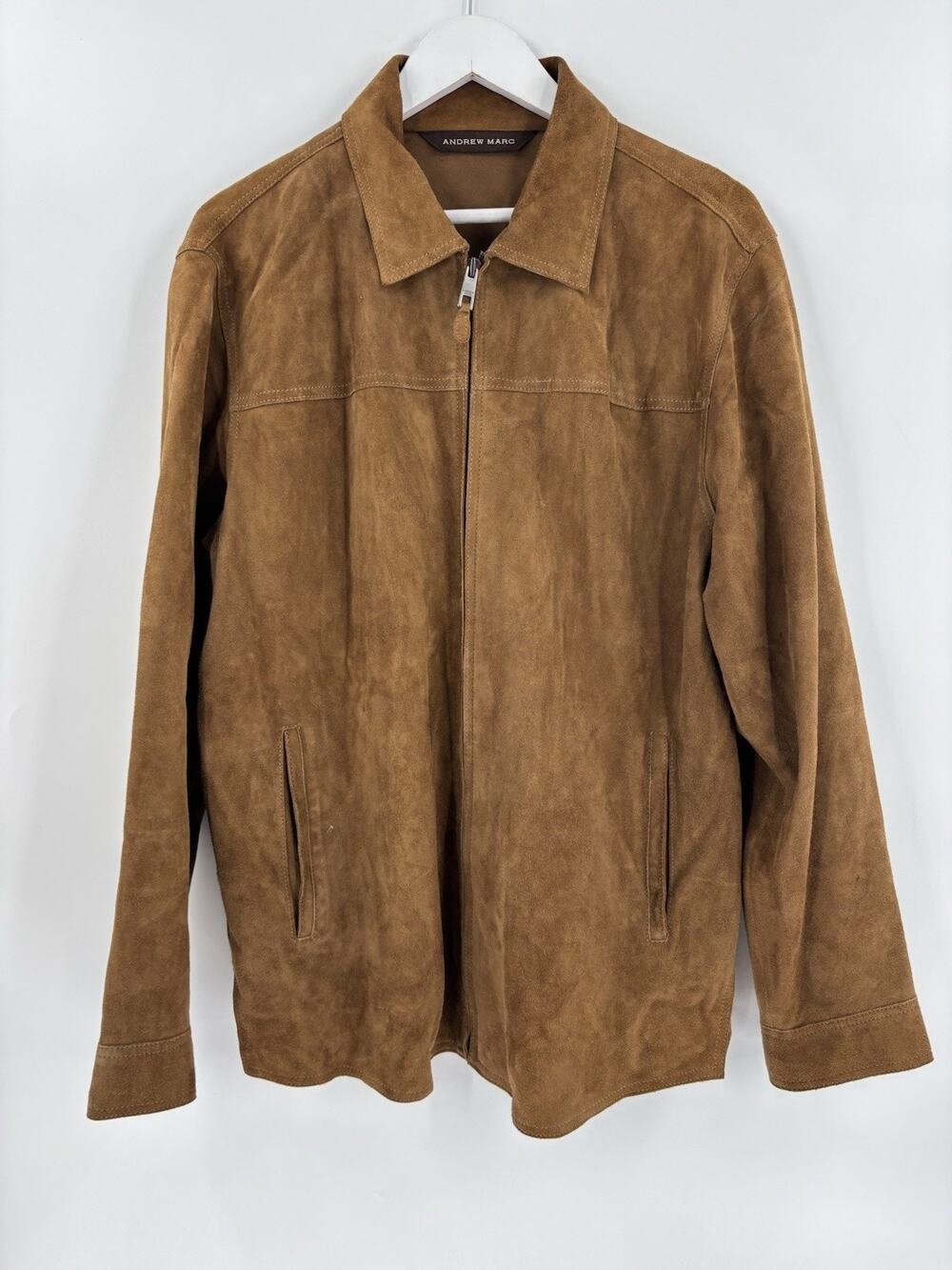 Vintage Andrew Marc Suede Jacket Mens Medium Brown Full Zip Pockets Western